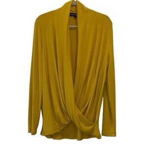 Catherine Melandrino Yellow cozy Super Soft Faux Wrap Sweater M Minimalist﻿﻿﻿﻿